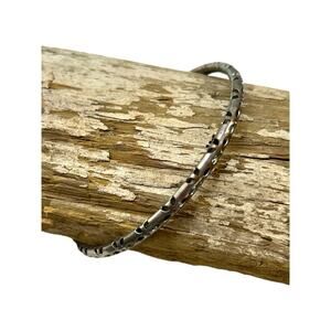Large Hollow Silvertone Bangle Bracelet Laser Cut 4mm